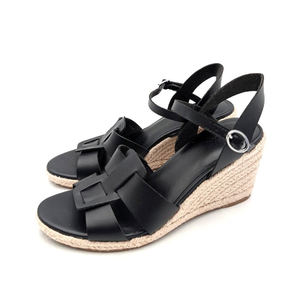 Nordstrom Rack Renata Espadrille Wedge Sandals Women's Black Size US7M EU37